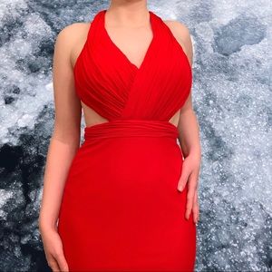 Sexy Red Plunge Gown by Alyce Paris